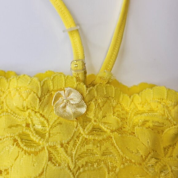 Sexy Yellow Bralette Crop Top Lace Bandeau Adjustable Straps Removable Pad - NEW - Picture 7 of 10